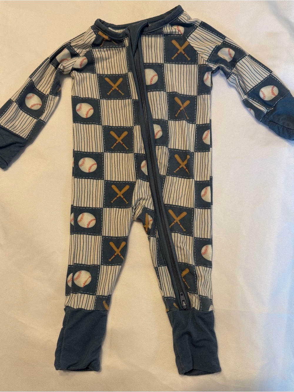 Little One Shop Co. Home Run Bamboo Sleeper Romper Newborn Baseball Check Zip